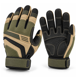 Gants mécaniques vert olive de qualité supérieure, gants de travail pour atelier, coutures contrastées, paume synthétique, doigts entiers - Product Image 1