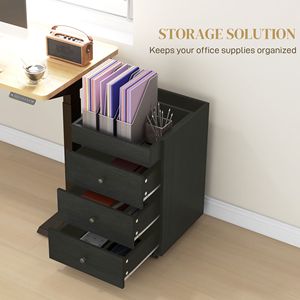 Mobiletto Portadocumenti con Ruote per Ufficio Domestico, 3 Cassetti, Vassoio Superiore, Salvaspazio, Supporto per Stampante, Finitura Noce, per Scarpe e Borse - Product Image 4