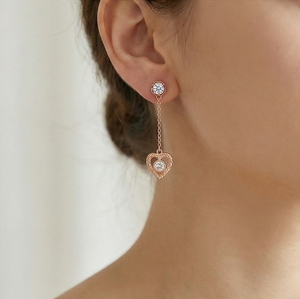 Boucles d'oreilles pendantes en argent sterling 925 plaqué or rose, motif cœur filigrané, bijoux faits à la main pour femme, mariage, mariée - Product Image 3