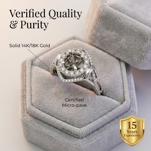 Bague de fiançailles semi-montée en or blanc 18 carats de qualité supérieure, double halo, avec micro-pavé de diamants, à tige fendue ronde, cadeau d'anniversaire - Product Image 3
