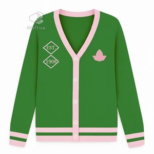 Alpha |   Kapa |   Cardigan en tricot pour femme Alpha Sorority, col en V, boutonnage frontal, broderie, motif uni, vêtements Greek Life - Product Image 1