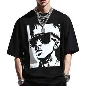 เสื้อยืดผู้ชายสีดำลายกราฟิก รูปแร็ปเปอร์ แนวสตรีทแวร์ฮิปฮอป แฟชั่นลำลองสำหรับฤดูร้อน ไซส์ใหญ่ - Product Image 1