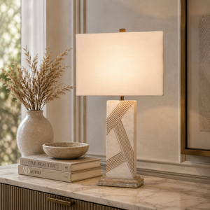 Lampe d'appoint moderne en marbre avec un design à motifs architecturaux et une performance d'éclairage d'ambiance élégante - Product Image 1