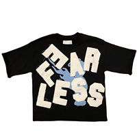 T-shirt noir surdimensionné personnalisé pour homme avec patchwork et lettrage Fear Less, 100 % coton, style streetwear (unisexe)