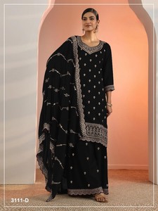 Salwar Kameez Semi-Cosido de Faux Georgette con Bordado - Estilo Moderno para Bodas y Fiestas de Diwali - Product Image 4