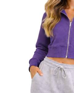 Sudadera con capucha corta para mujer, color morado, de algodón premium, corte ajustado, estilo casual, ropa de calle, chaqueta de moda para damas - Product Image 4