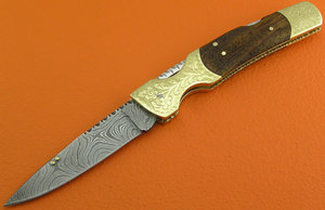 Back <b>Lock</b> Customized Damascus Steel Blade Straight Pocket <b>Knife</b> brass booster engraved wood Handle Leather Sheath Outdoor - Product Image 2