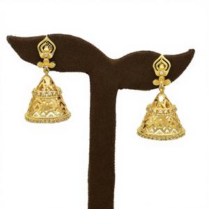 Pendientes Jhumka de Latón con Relleno de Oro de 14K, 18K, 24K y Circonitas, al por Mayor, de Moda - Product Image 3