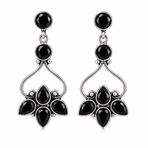 Fournisseur de Confiance Boucles d'Oreilles Pendantes Ethniques Plaqué Argent Ancien Serties d'Onyx en Forme de Poire Vente en Gros pour Femmes pour Soirées - Product Image 1