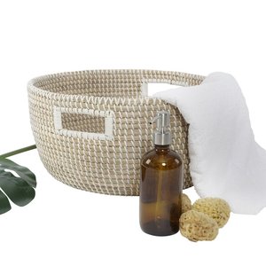 Panier à linge rond rustique en jonc de mer de qualité supérieure, écologique, tissé à la main, organisateur de rangement, design personnalisé - Product Image 5