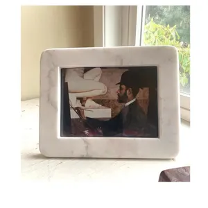 Elegant <b>White</b> Marble Handmade Horizontal Photo <b>Frame</b> Luxury Natural Stone Wall Mount for Home Decor Office & Gifts - Product Image 2