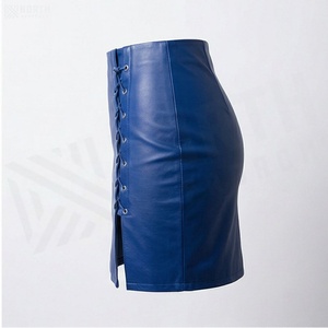 Jupe crayon mini en similicuir taille haute pour femme, avec lacets sur le côté, couleur unie, style sexy, toutes saisons - Product Image 3