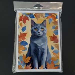Chartreux Cat in Fall Leaves Paquete de 8 Whimsical A7 Tamaño 5x7 Tarjetas de felicitación en blanco con sobres para notas y mensajes - Product Image 3