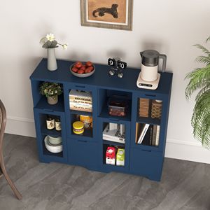 Mobiletto Blu in Legno con 2 Ante in Vetro e 2 Spazi Contenitori per Soggiorno, Bagno o Ingresso - Product Image 5