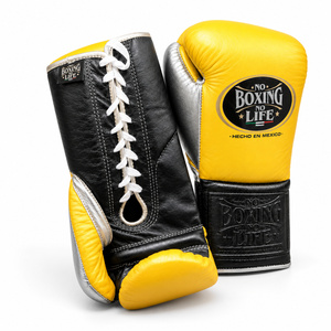 No Boxing No Life Leather Boxing Gloves Yellow <b>Black</b> <b>Lace</b>-Up Training Gloves Hecho En Mexico Adult Full Finger - Product Image 3