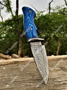 Couteau de camping à lame fixe en acier Damas fait main, facile à transporter, tranchant comme un rasoir, manche en bois, étui en cuir, personnalisable OEM - Product Image 3