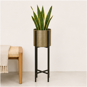 Luxury Gold Metal Planter with Tall Black Iron <b>Stand</b> Modern Indoor Decorative Round Flower <b>Pot</b> for Living Room Office Decor - Product Image 5