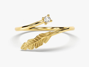 Bague ouverte en or jaune 14 carats avec diamant solitaire cultivé en laboratoire - Product Image 1