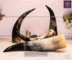 Corne à boire Viking polie de haute qualité, anti-fuite, écologique, prix direct usine, 100% naturelle, sculptée avec motif d'amour - Product Image 3