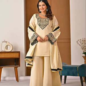 Salwar Kameez Dhoti Midi Moderne pour Femme – Toutes Saisons (Hiver/Été) – Idéal Mariages, Diwali, Fêtes – Soie Romaine Lourde à Imprimé Numérique – Livraison Rapide - Product Image 1