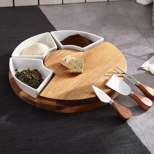 Eco-friendly Wood Charcuterie Board <b>Set</b> Sectional Cheese Tray Fruit Serving Platter Stone Wood Handle 3 cm Thick Dishwasher Safe - Product Image 2