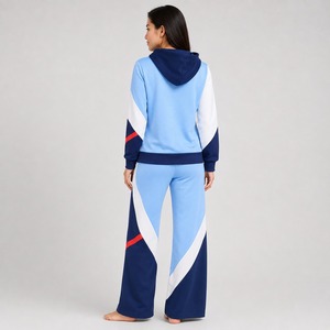 Women's Color Blocking Hooded Tracksuit Set Full Sleeve Loose Fit Sporty Style Breathable Polyester <b>Joggers</b> with Side Pockets - Product Image 2