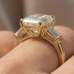 3 Carat lab grown <b>diamond</b> <b>ring</b> Tree stones emerald engagement <b>ring</b> Baguette side stone - Product Image 2