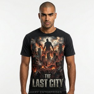 Streetwear Mens T Shirt Custom Apocalyptic City Graphic Print Vintage Black Tee Oversized Heavyweight Cotton Mens <b>Tshirt</b> Bulk - Product Image 1