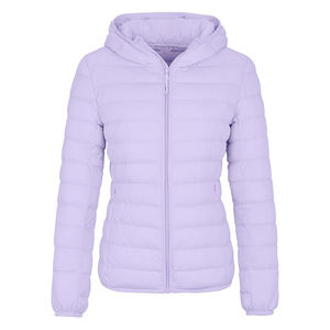 <b>Light</b> Purple Hooded <b>Puffer</b> <b>Jacket</b> Women's Casual Autumn Windproof Slim Fit Zipper Closure Solid Color Polyester Shell - Product Image 2