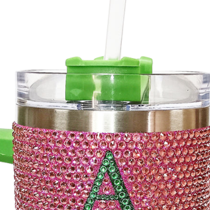 AKA Pink Bling Insulated Tumbler <b>Cup</b> <b>with</b> Handle Sparkling Rhinestone Style Reusable Travel Mug <b>with</b> <b>Straw</b> Sorority Drinkware - Product Image 4