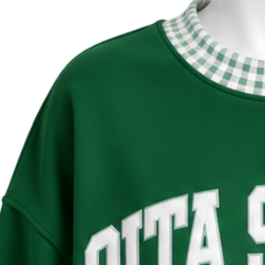Sweat-shirt décontracté vert foncé pour homme, coupe ample, col et ourlet à carreaux vichy, manches longues, motif graphique, style streetwear - Product Image 5