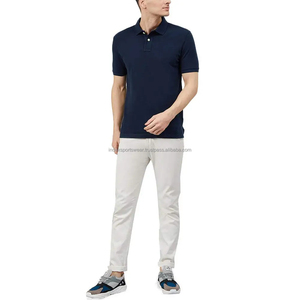 Polo en coton bleu marine pour homme, manches courtes, coupe classique, respirant, couleur unie, jersey tricoté, t-shirt décontracté - Product Image 2