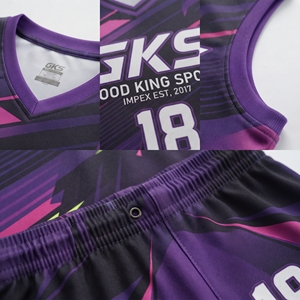 Conjunto de Camiseta y Pantalones Cortos de Baloncesto Personalizados en Rosa y Morado, Diseño Gráfico Sublimado, Uniforme de Equipo, Ropa Deportiva Transpirable para Hombre y Jóvenes - Product Image 5