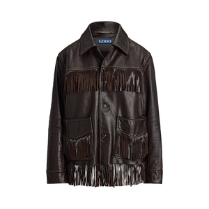 Women's <b>Fringe</b> Trim Waxed Aniline Cow Leather <b>Jacket</b> Autumn Western Style Custom OEM/ODM Private Label Premium Outerwear - Product Image 1