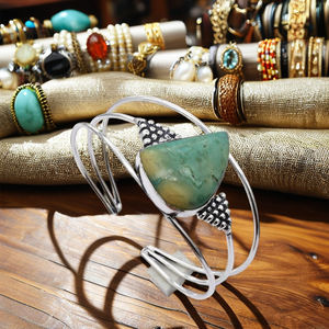 Chrysoprase Brass Bangle Adjustable Handmade Original Gemstone Jewelry Vintage Design Anniversary - Product Image 1