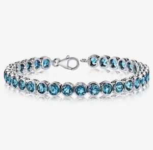 Pulsera de tenis de topacio azul de Londres en plata de ley chapada en oro, corte redondo, elegante, con gema azul, joyería de lujo para fiesta - Product Image 5