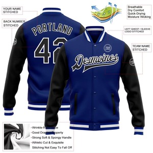 Veste de baseball bleue personnalisée pour homme avec nom et numéro d'équipe brodés, style preppy, pour l'automne - Product Image 2