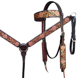 Ensemble de sellerie western en cuir véritable de qualité supérieure, durable, léger et au design personnalisé, comprenant une selle et une bride avec collier de poitrail - Product Image 1