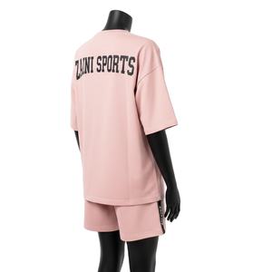Ensemble de t-shirt et short en coton premium pour femmes, tissu doux 200 GSM, rose, vêtements de détente avec impression de logo en caoutchouc personnalisé, ensembles pour femmes - Product Image 5