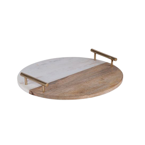 Finest Quality <b>Round</b> Shape <b>Serving</b> Snacks <b>Tray</b> In Wooden And Marble Food <b>Serving</b> <b>Tray</b> For Hotel Kitchen Use - Product Image 1