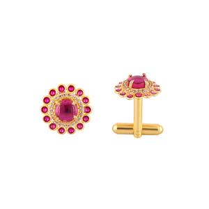 Mancuernillas de Lujo Chapadas en Oro con Cristal Rosa para Hombre, Piedra Redonda, Accesorios Formales para Camisa, Regalo de Boda o Negocios, Mancuernillas de Diseño - Product Image 4