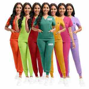 Custom Logo Medical Scrubs <b>Set</b> Women Jogger Pants High Stretch Hospital Nursing Uniform Dentist <b>Doctor</b> Vet Clinic Workwear Tops - Product Image 1