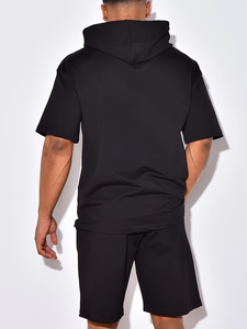 Men's Customized Colors Hooded Short Sleeve Sweatshirt Shorts Set Solid Color Casual Summer Outfit 2pcs Breathable Cotton French - Product Image 5