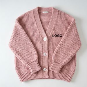 Cardigan en tricot côtelé personnalisé avec boutons, appliques brodées, fermeture à boutons recouverts, motif écossais, mélange confortable, mode hiver - Product Image 1