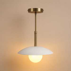 Brushed Brass Pendant <b>Light</b> White Disk Shade G9 Hanging Lamp Warm White for <b>Dining</b> Room - Product Image 1