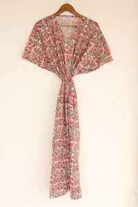 <b>Women</b> Pink Floral Cotton <b>Kaftan</b> <b>Dress</b> Boho Summer Maxi Beach Cover Up - Product Image 2