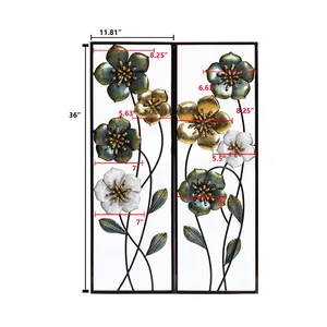 Ensemble de deux panneaux muraux en métal noir, or et blanc, décoration florale moderne pour salon, chambre et couloir - Product Image 3