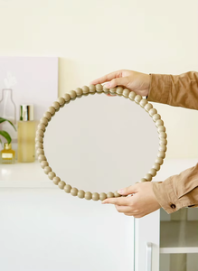 <b>Round</b> Matte Yellow Modern Handmade Bone Inlay Wall <b>Mirror</b> for <b>Bathroom</b> Entryway Living Room Hanging Decor by REHMAN CRAFT - Product Image 5
