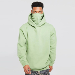 Sweat-shirt à capuche en molleton vert uni surdimensionné pour homme avec design de masque, vêtement décontracté pour l'automne - Product Image 4