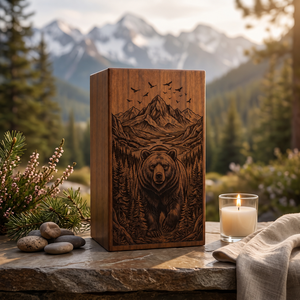 Handmade Wooden Cremation Urn Engraved <b>Memorial</b> <b>Keepsake</b> <b>Box</b> Natural Wood Ashes Container American Style - Product Image 4